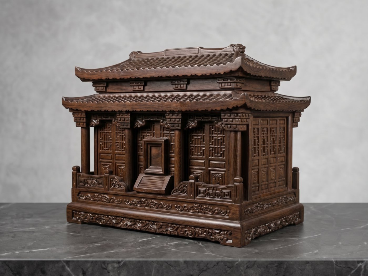 Hũ Cốt Gỗ Chạm Mái Đình